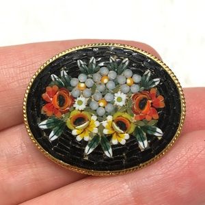 Vintage Floral Italian Micro Mosaic Brooch